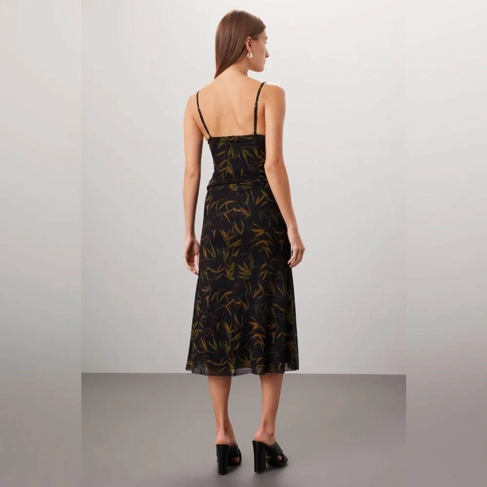 WEWOREWHAT Mesh Black Midi Skirt with falling leaves pattern small